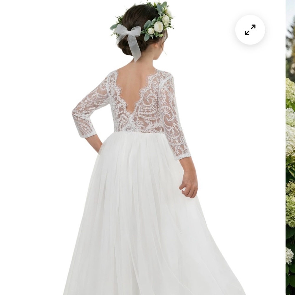Paisley Lace Tulle Long Sleeve Maxi Girls Dress